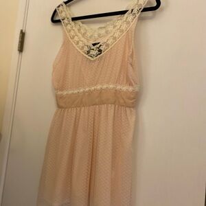 Charming Lace Trim Tunic Top Dress in Cream/Pink